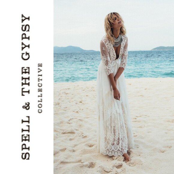 Spell & the Gypsy Bride Canyon Moon Mesh Duster Kimono Cape Robe White XS b133 - Picture 1 of 16